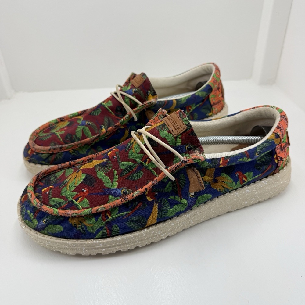 Hey Dude Wally Margaritaville Mens Size 13 Tropical Parrot Print Slip On Loafers
